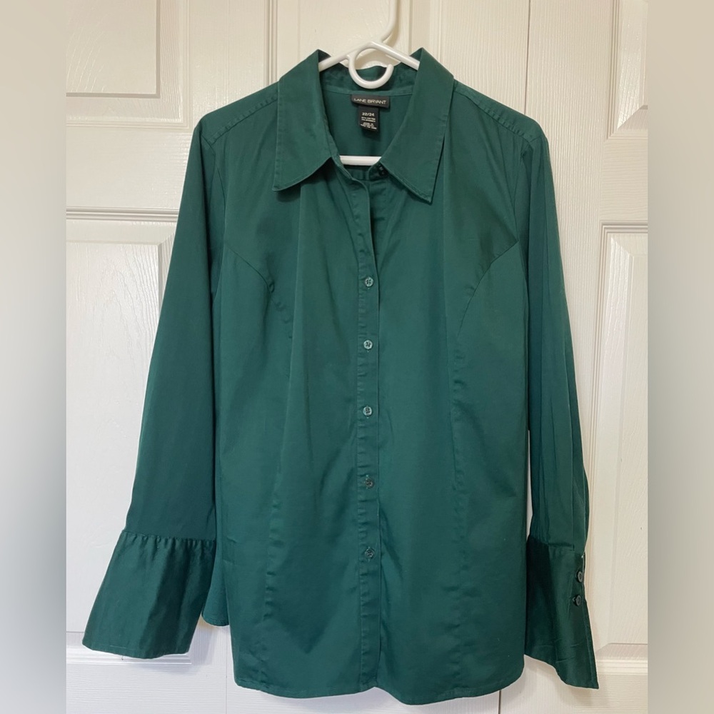 Lane Bryant Green Button-Down Shirt